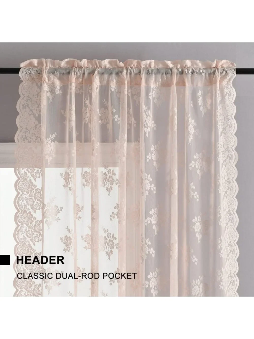 Pink Lace Curtains for Bedroom - Floral Knitted Sheer Drapes, 84